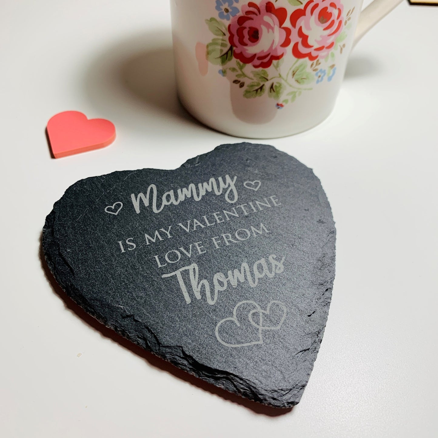 Personalised Mummy and Daddy Valentines Heart Slate Coaster