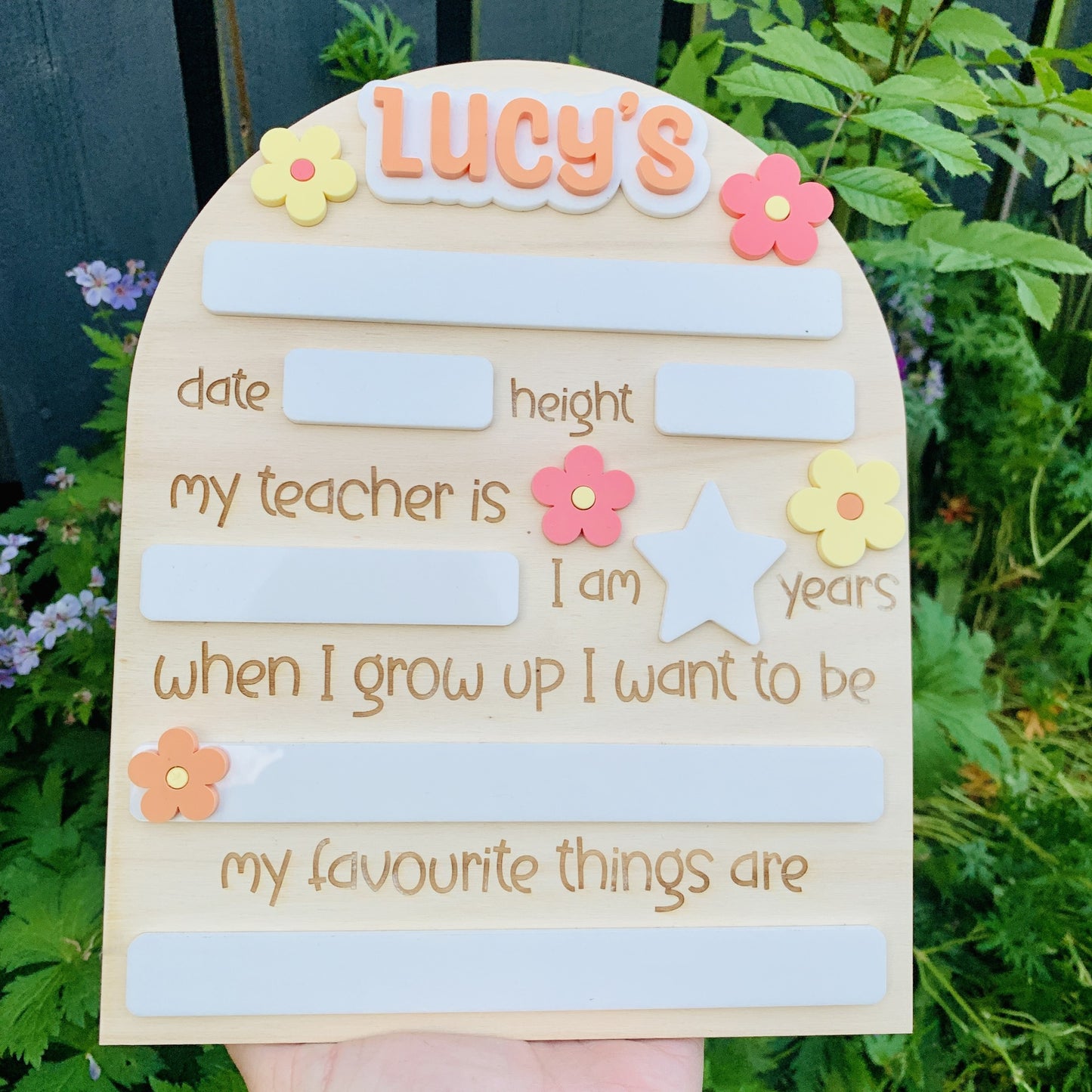 Personalised First Day at School Board with Flowers