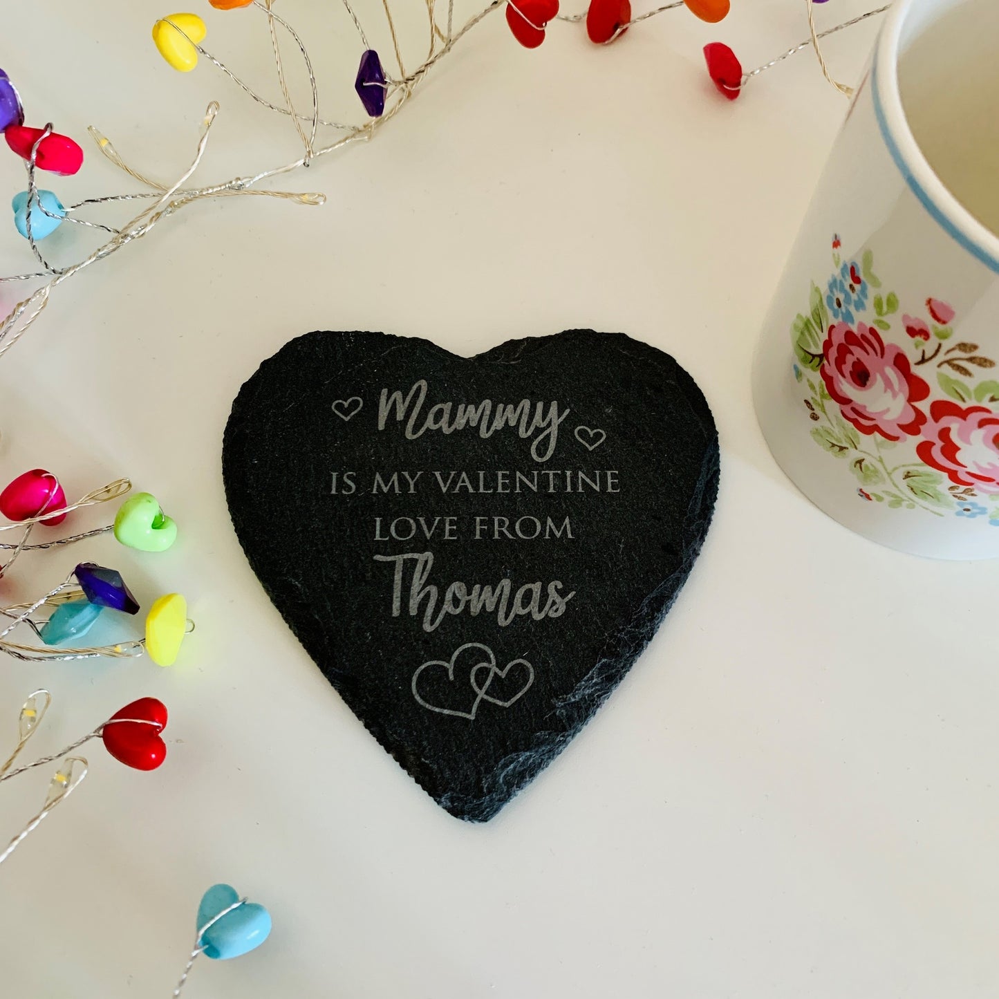 Personalised Mummy and Daddy Valentines Heart Slate Coaster