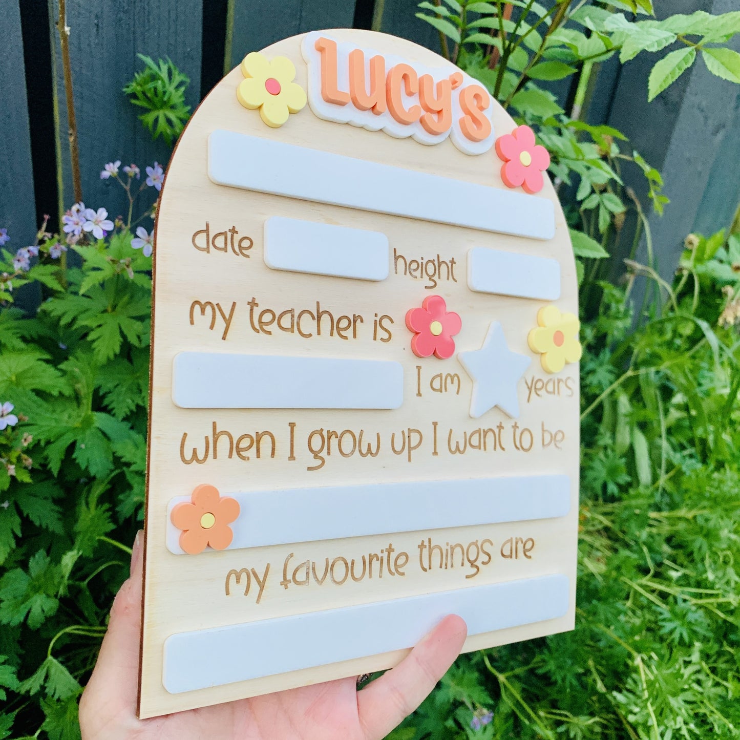 Personalised First Day at School Board with Flowers