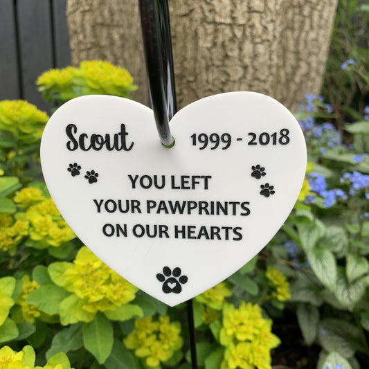 Personalised You Left Paw Prints on Our Hearts Memorial Heart on Wire