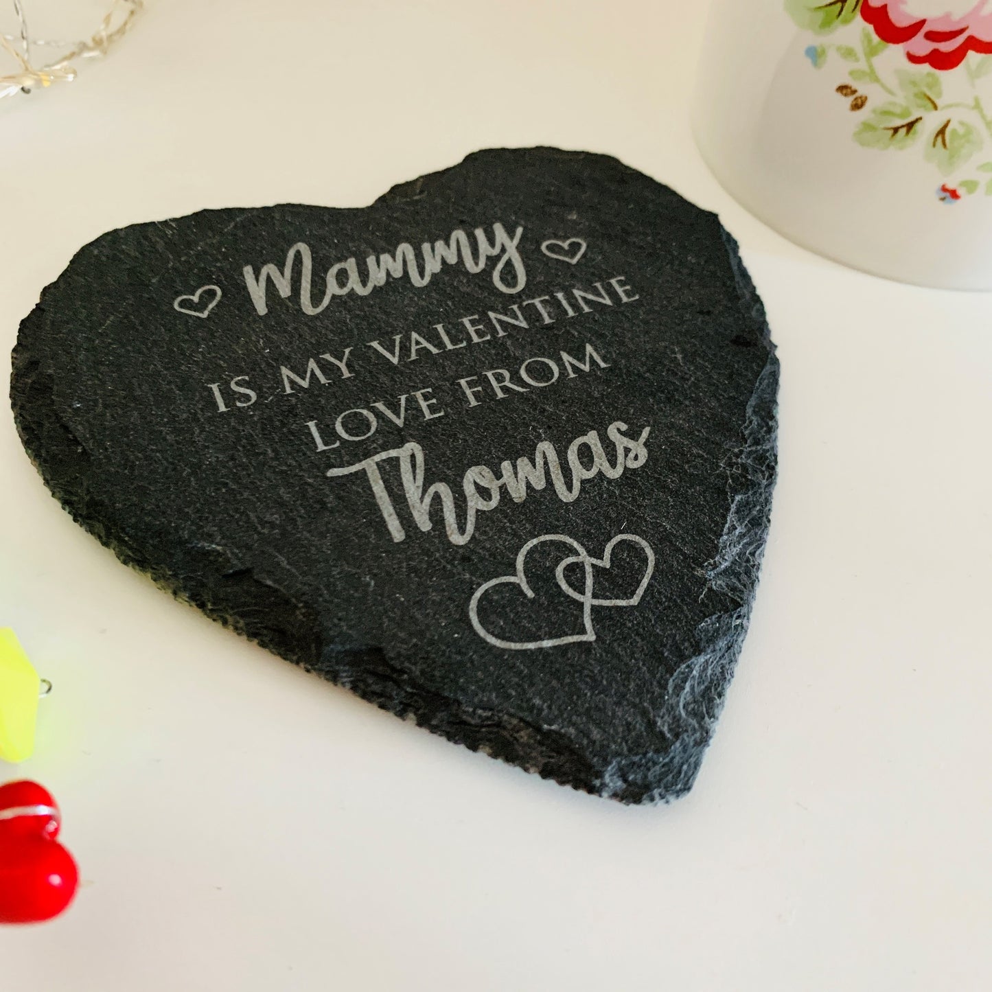 Personalised Mummy and Daddy Valentines Heart Slate Coaster