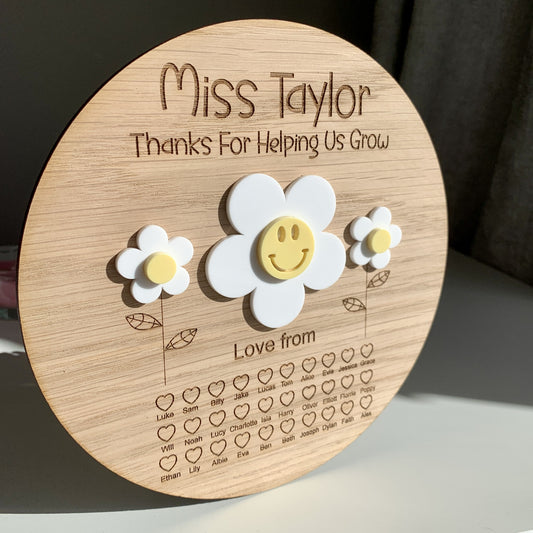 Personalised Thanks for Helping Us Grow Daisy Plaque