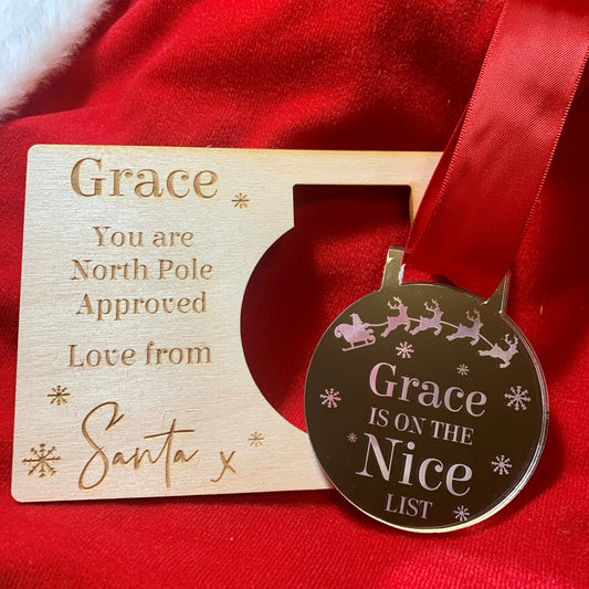 Personalised Nice List Medal in Mirrored Acrylic