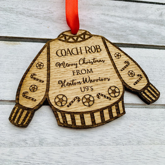 Personalised Christmas Jumper Coach and Player Decoration