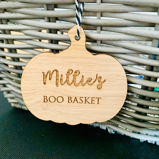 Wooden Pumpkin Boo Basket Tag