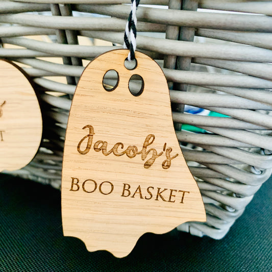 Wooden Ghost Boo Basket Tag