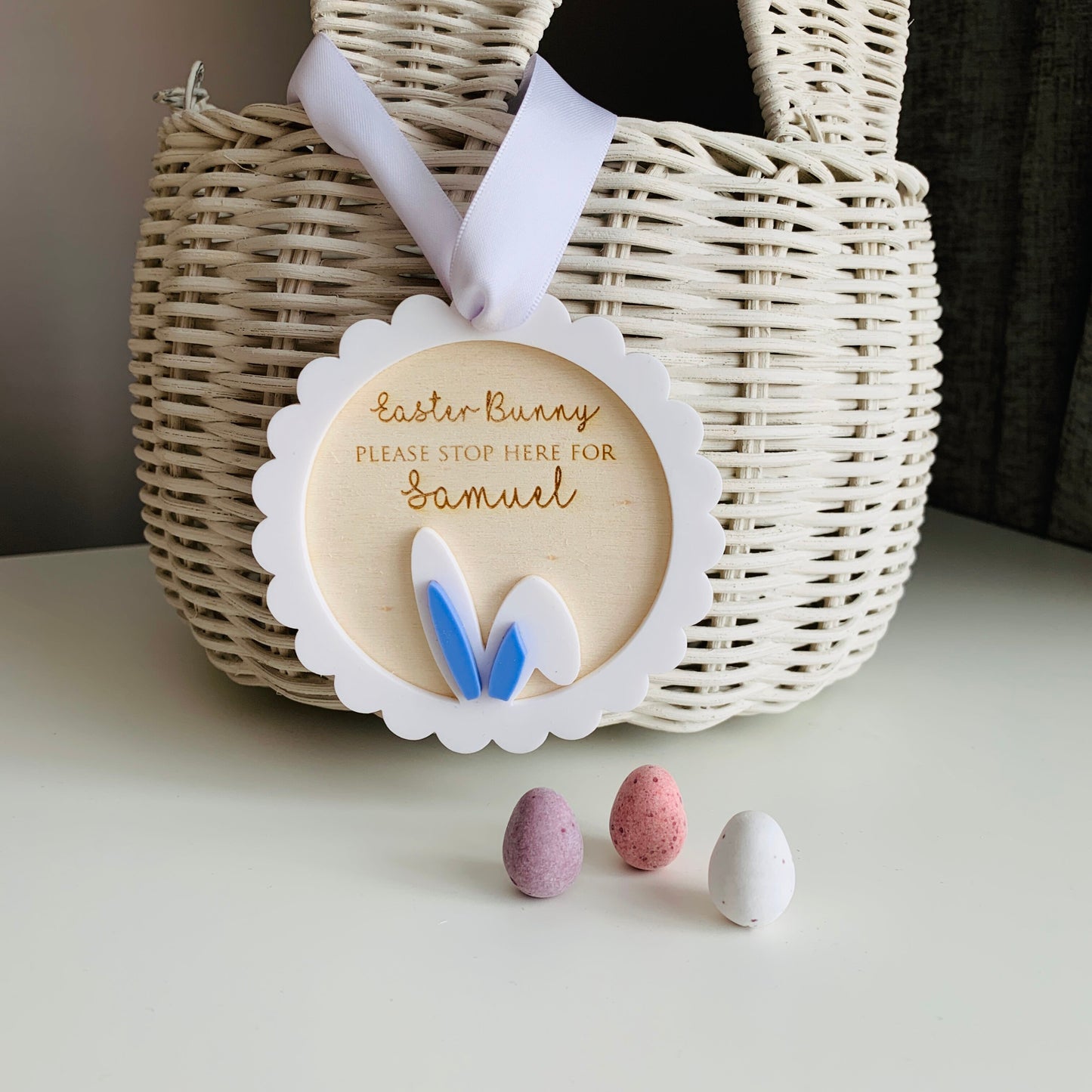 Personalised Easter Bunny Ears Basket Tag