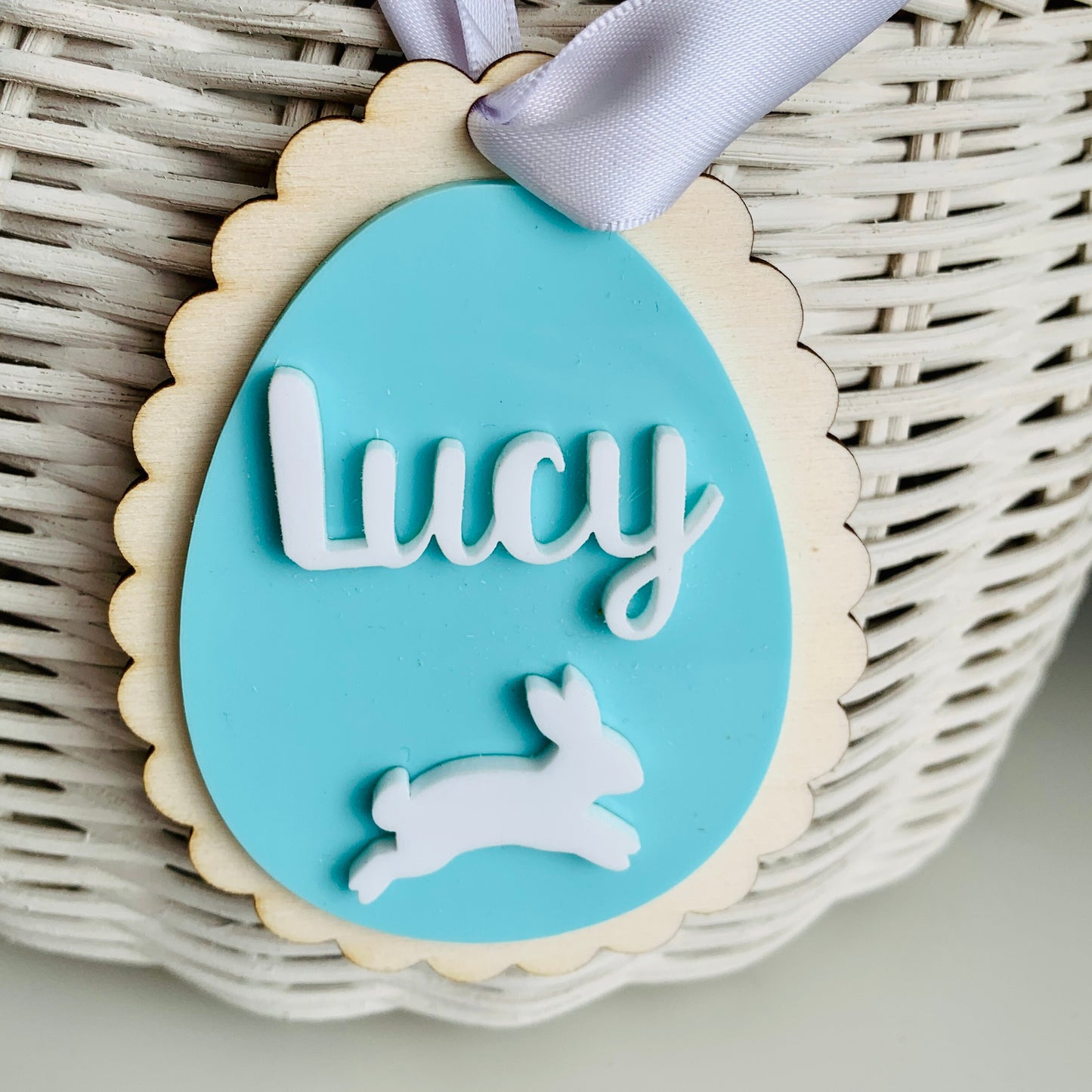 Personalised Scalloped Easter Basket Tag with Jumping Rabbit
