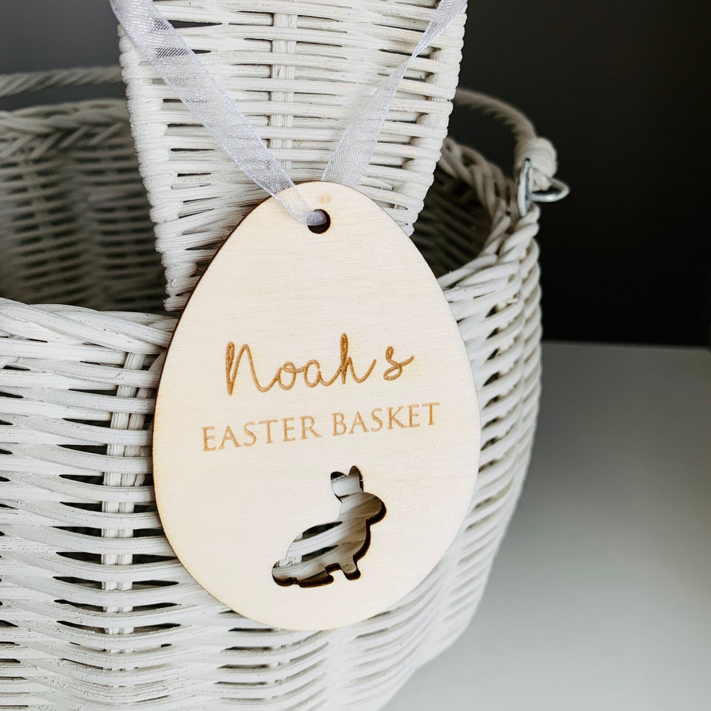 Personalised Easter Egg Basket Tag with Cut Out Rabbit