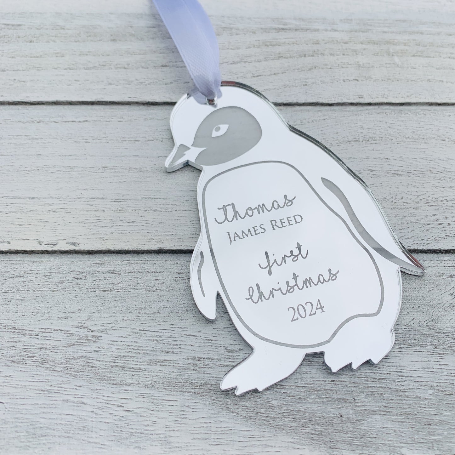 Personalised Mirrored Acrylic Penguin Decoration