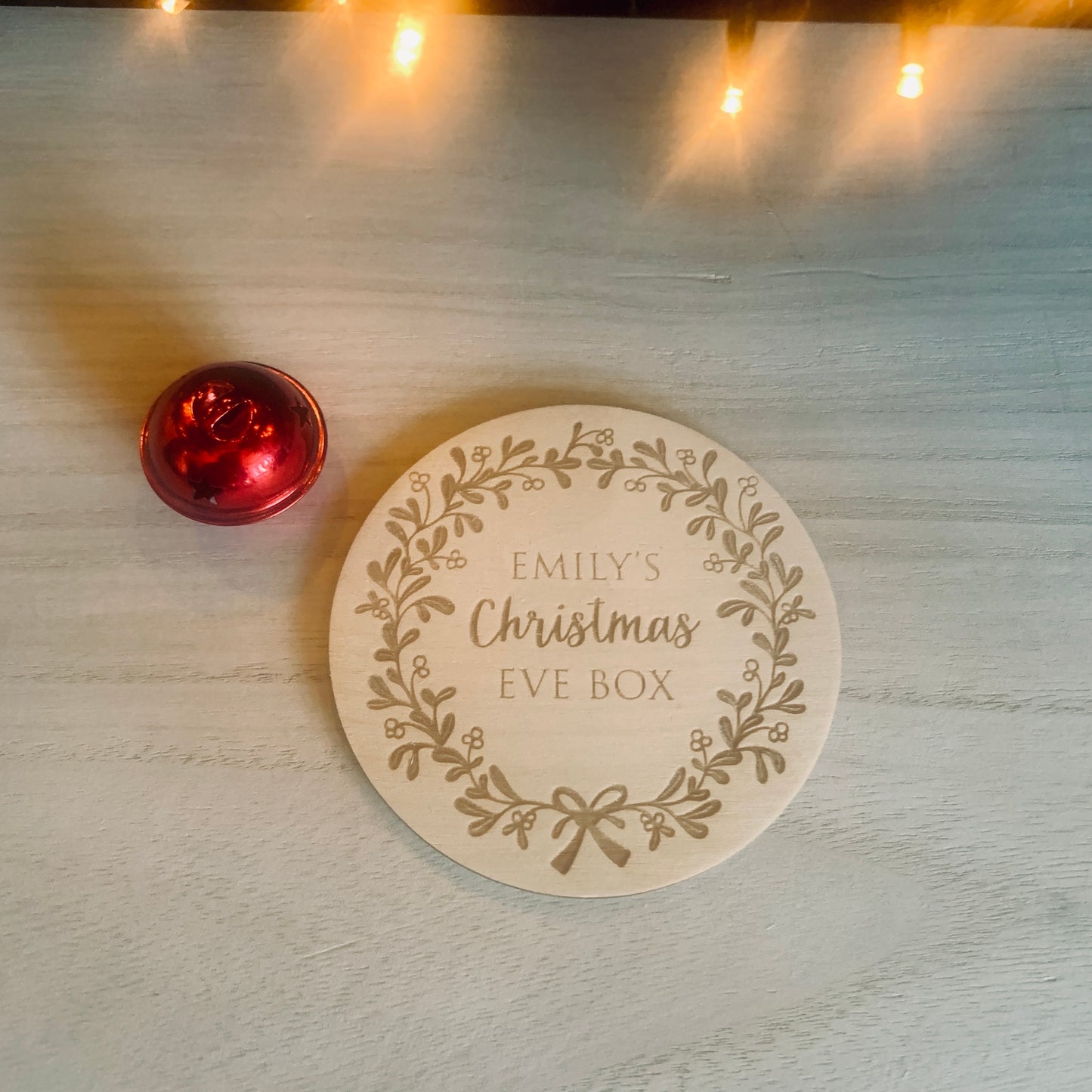 Personalised Christmas Eve Box Topper Circular Mistletoe Design