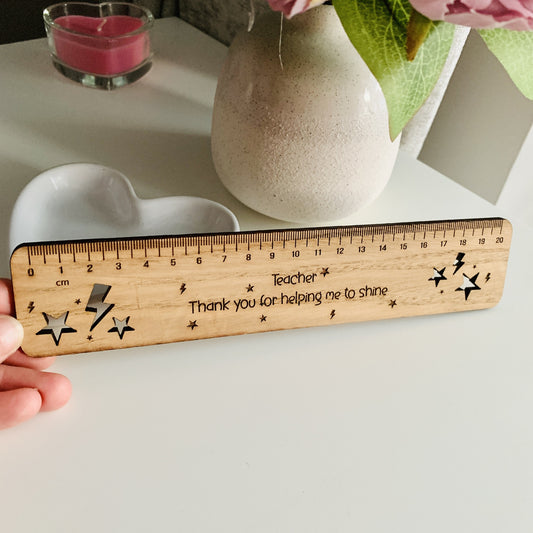 Personalised Stars and Lightning Bolts Oak Ruler