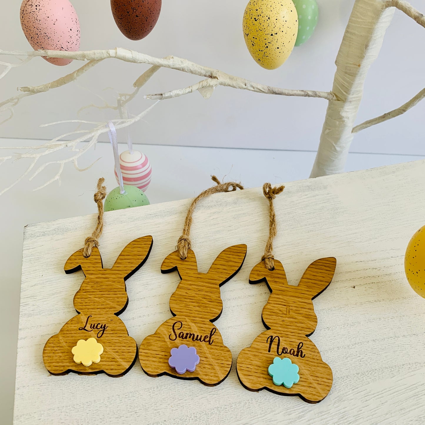 Personalised Oak Bunny Tail Decoration/Basket Tag