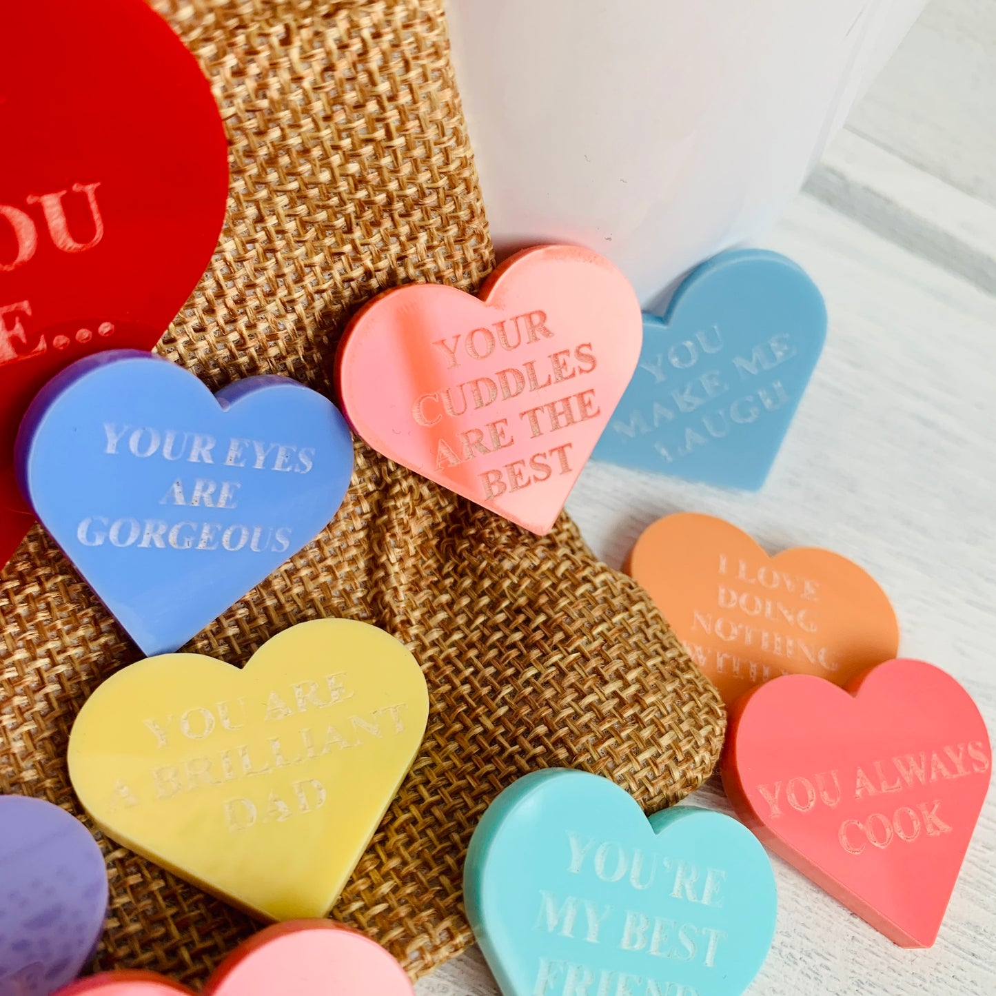 Personalised Ten Reasons I Love You Pastel Heart Tokens