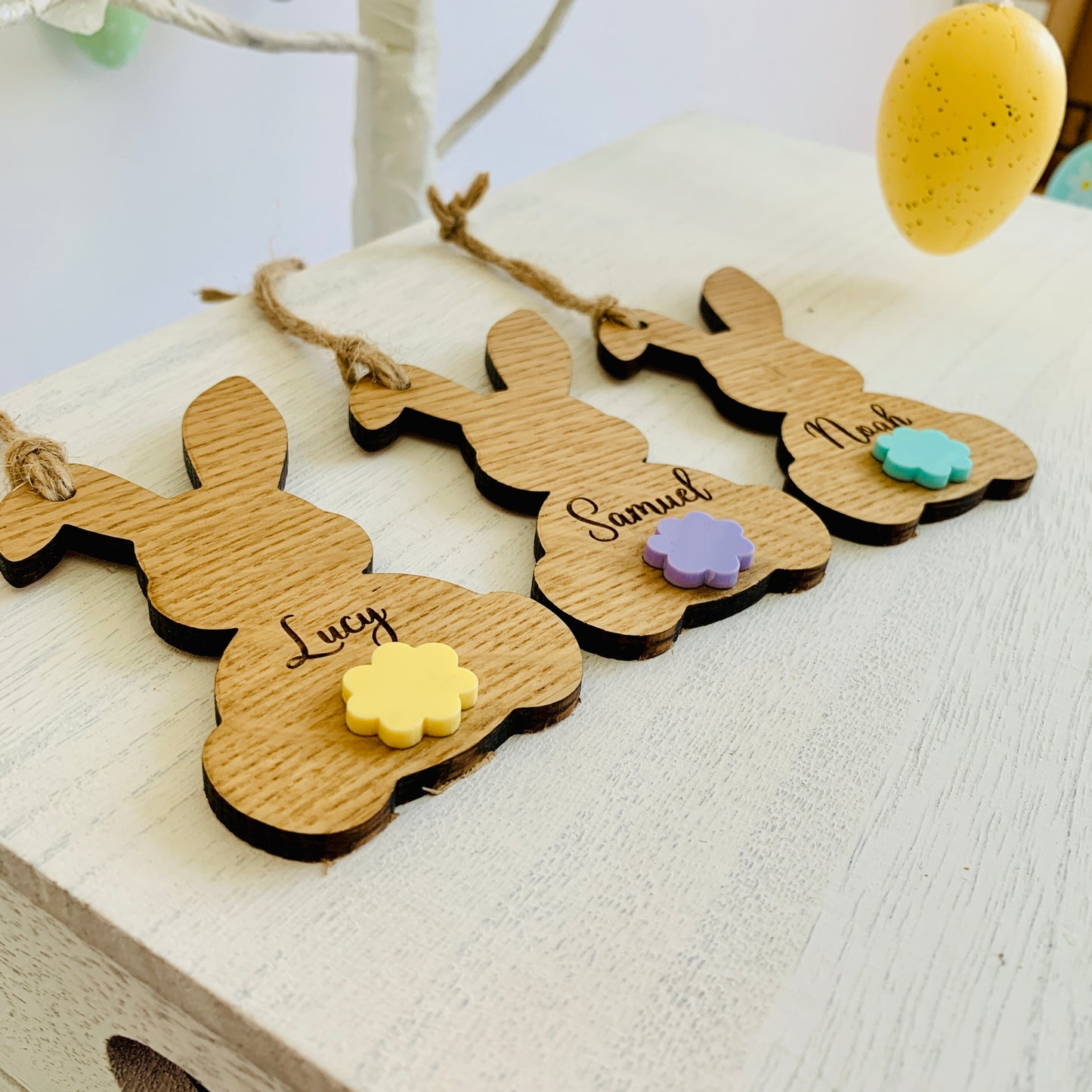 Personalised Oak Bunny Tail Decoration/Basket Tag