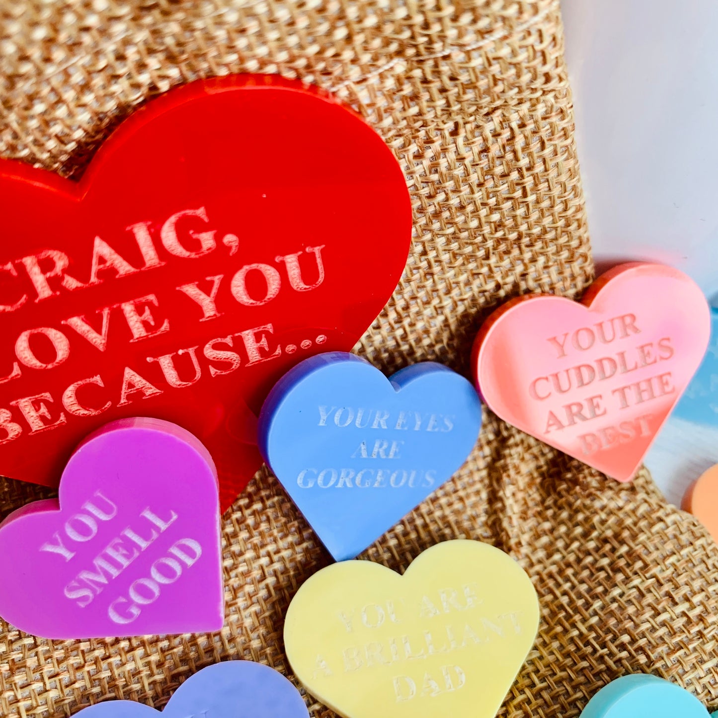 Personalised Ten Reasons I Love You Pastel Heart Tokens
